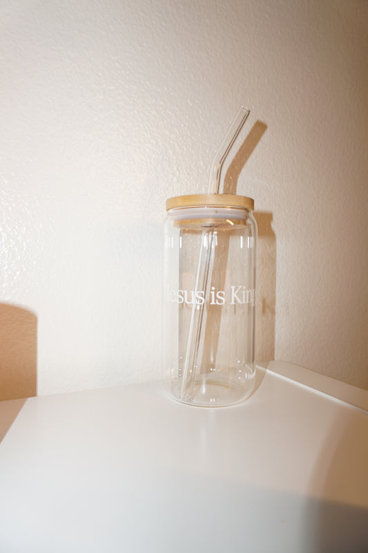 JESUS IS KING DRINKING GLASS